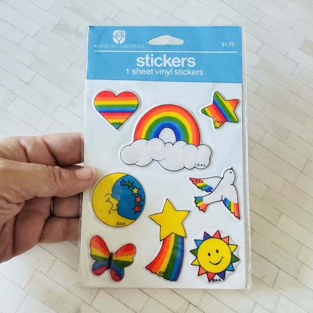 New Vintage 80s American Greetings Puffy Rainbow Colorful Sticker Sheet Rare - Picture 6 of 7